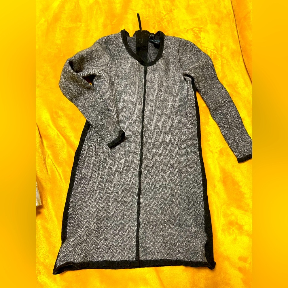 Very warm merino yarn black grey dress, size s